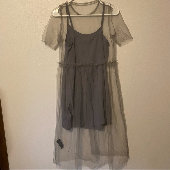 Topshop Gray Mesh Sheer Overlay Dress NWT US 4 #10J80K - Picture 6 of 15